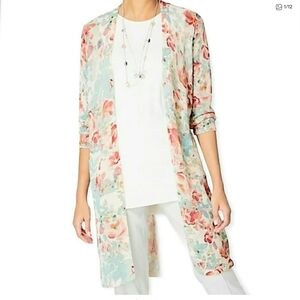 J.Jill linen blend watercolor floral print duster cardigan size XL